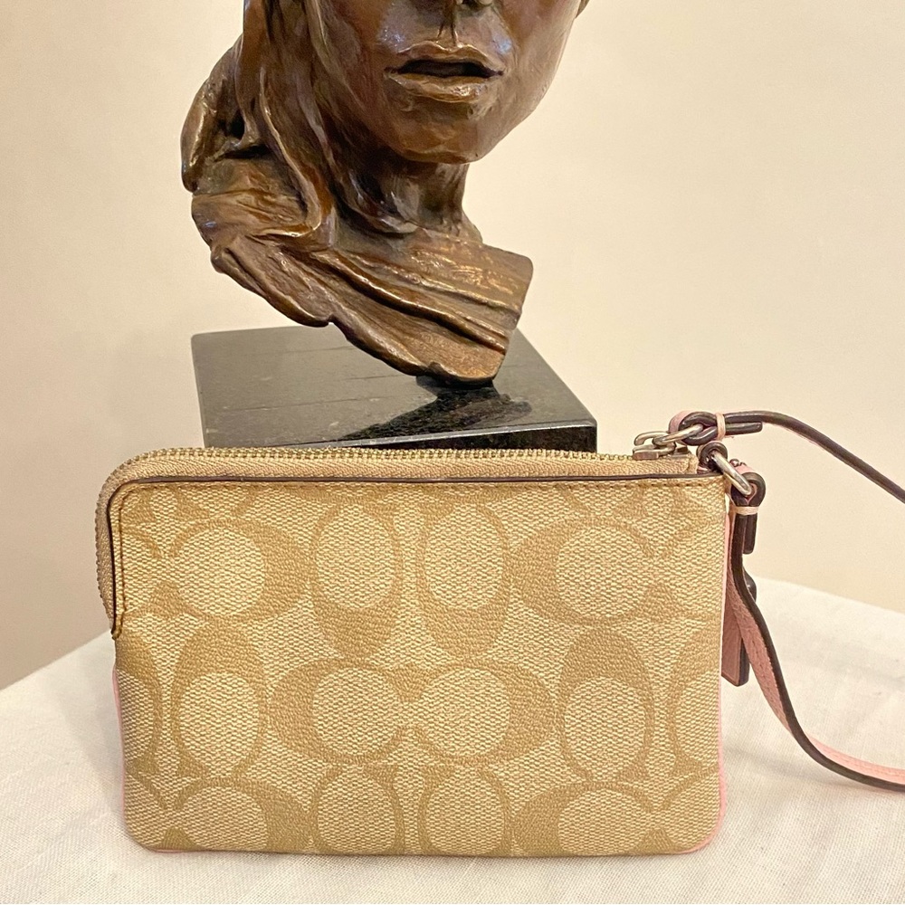 Coach Signature Pink and Tan Wristlet - Picture 2 of 11
